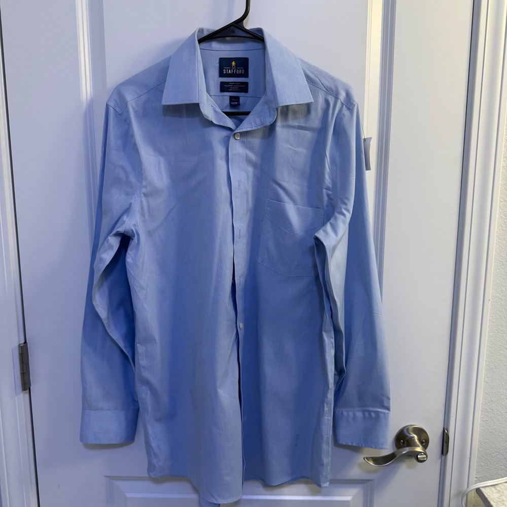 Stafford Smart Tech Slim Fit Dress Shirt Light Blue 15-15.5 32-33 Mens L/S